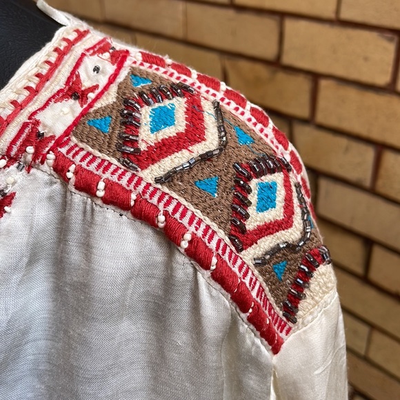 Zara Embroidered Beaded Bell Sleeve Blouse Size Small - Picture 4 of 8